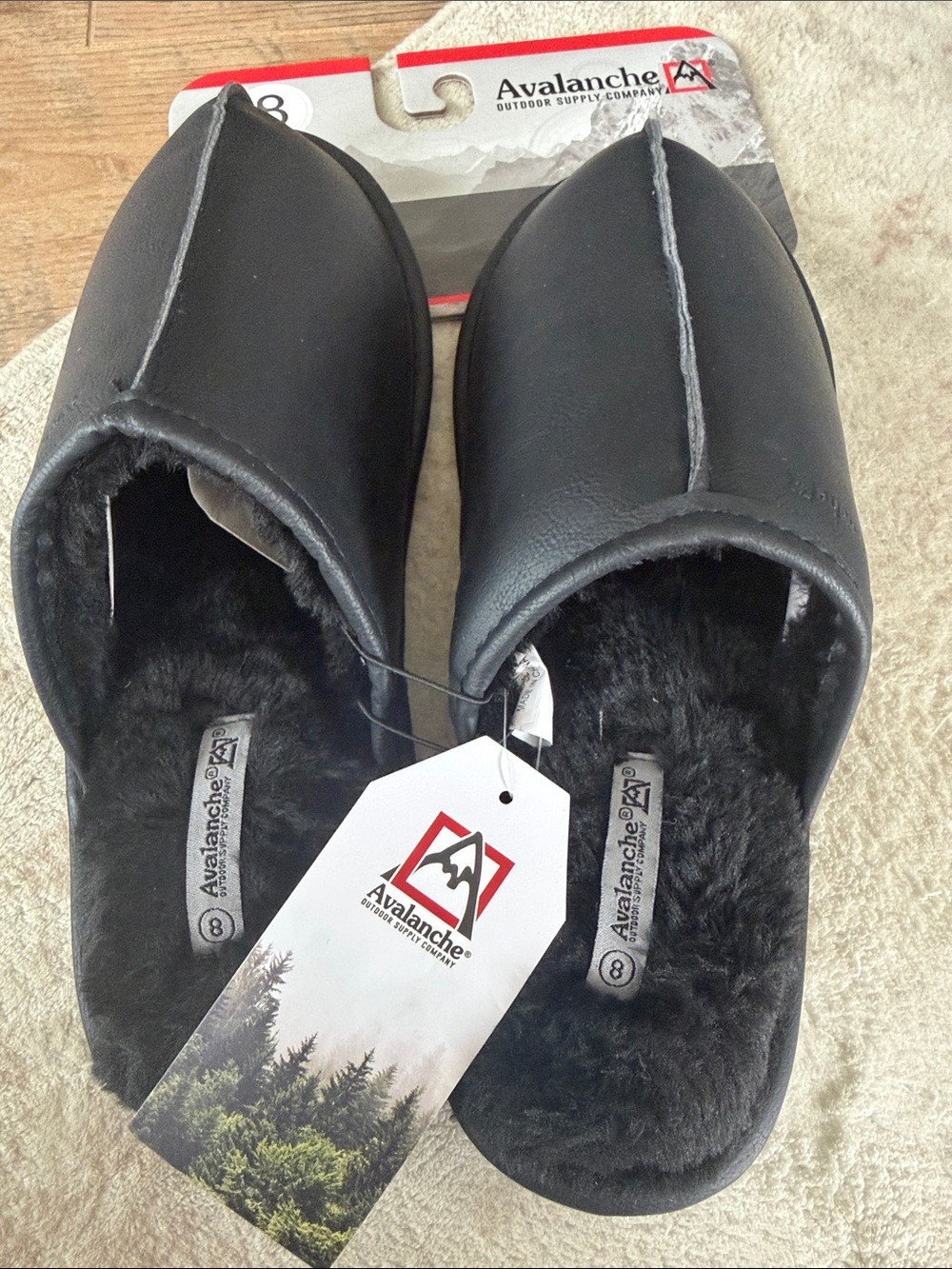Avalanche Black Faux Leather Men’s Slip-On Slippers
